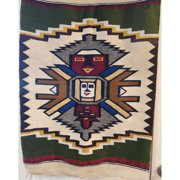 Vtg Native Indigenous Hand Woven Wool Rug / Wall Tapestry Southwestern Art Decor - Picture 2 of 8